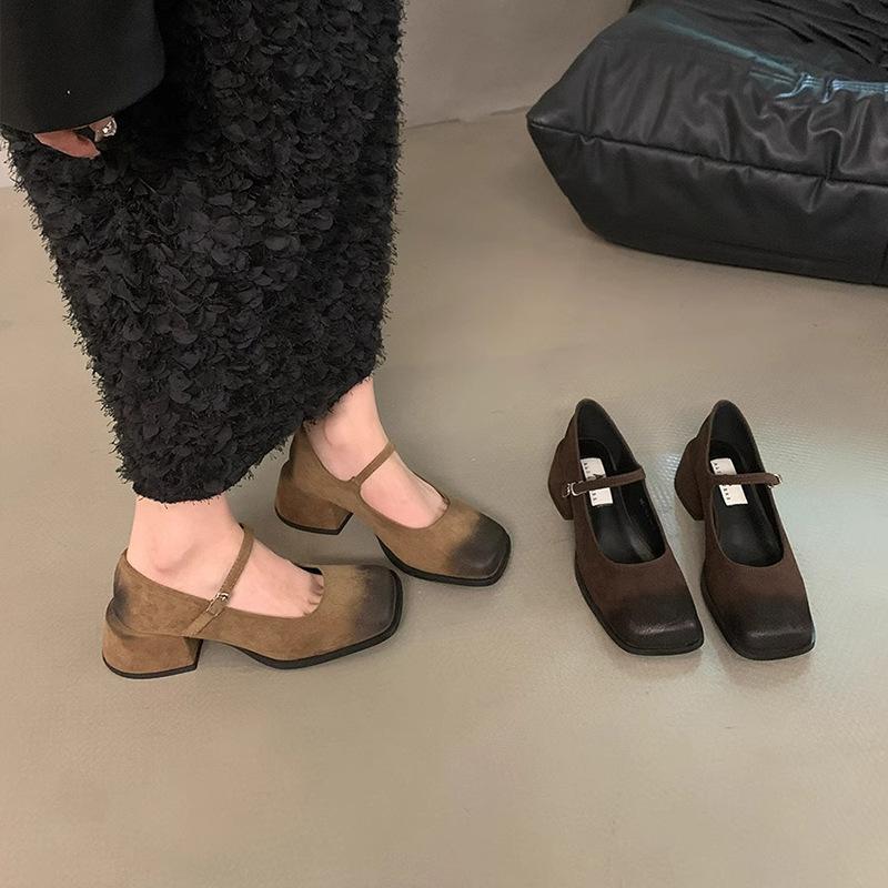 Medium and high-end French versatile heel buckle spring thick heel 2025 retro Mary Jane shoes single shoes women's polishing new models