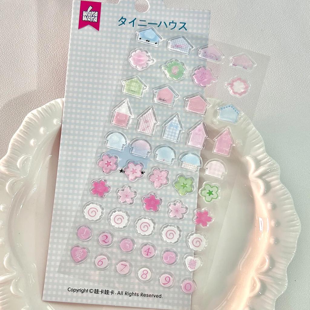 1pc Cute Aesthetic Stickers 3D Epoxy Gel Clover Strawberry Decals for Phone Case Journal DIY Scrapbook