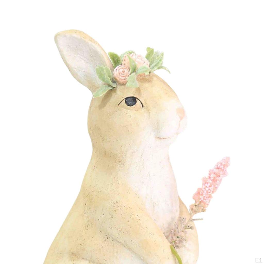 Garden Statues Figurines wearing Garland Decorative Decoration Bunny Resin Sculpture for Tabletop