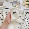 5 Pairs Women Bow Socks Spring Summer Autumn Winter Middle Tube Sock Thin Breathable Girls Cotton Socks Soft Comfortable Footwear