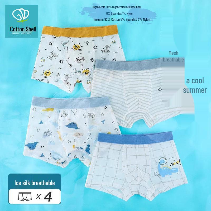 Summer Ice Silk Mesh Boys' Boxer Shorts - Cotton Blend for Babies & Kids