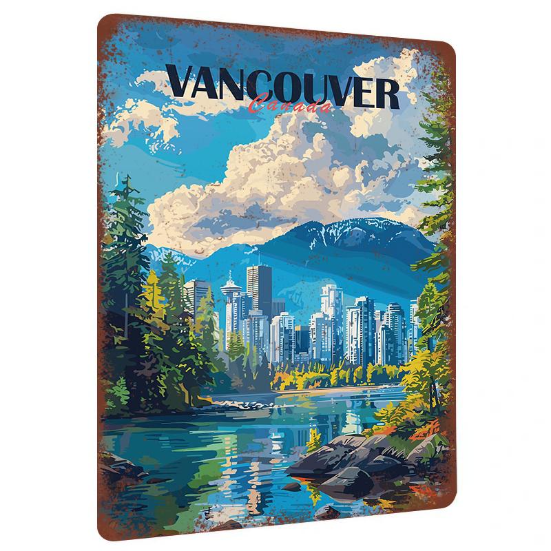 

Vancouver Canada Skyline Metal Wall Art Cityscape Mountain Landscape Decor for Home Office Living Room 20x30cm（7.8x11.8inch）