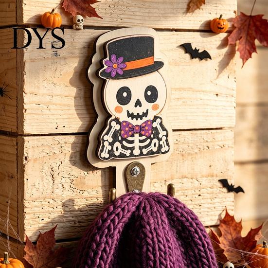 Solid Wood Ornament Hook Halloween Wall Hook, Wooden Crow Mummy Skull Key Holder for Entryway, Festive Hat And Hooks Cute Spooky Coat Rack with Metal