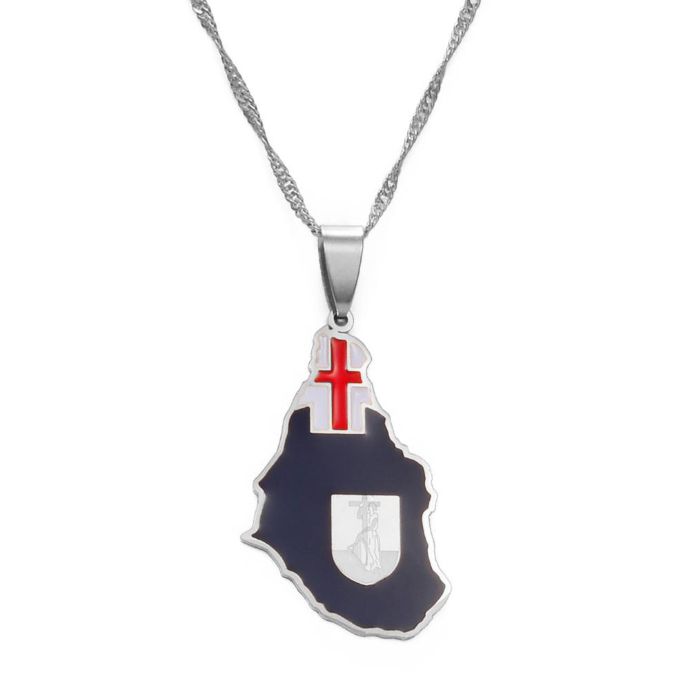 Anniyo Flag & Map of Montserrat United Kingdom Pendant Chain Necklaces Montserrat Maps Jewelry #175621 45cm or 17.7 Inches