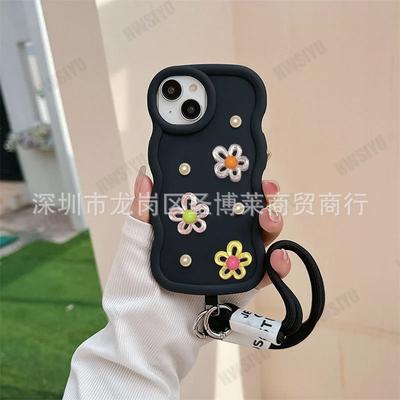 Colored Flowers Apply To Apple 17 Mobile Phone Case Iphone15promax Wavy Pattern 14 Anti-drop 16 Wrist Rope 13