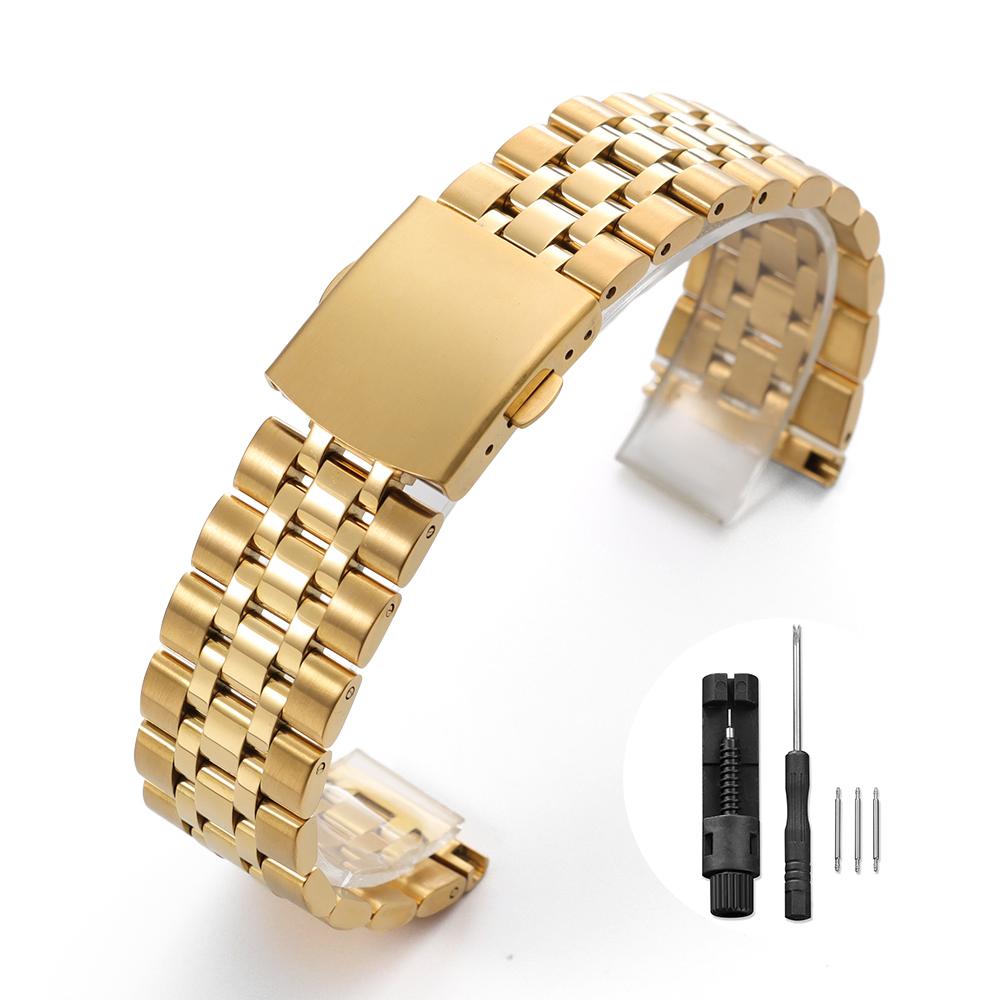 Luxury Solid Stainless Steel Watch Band Strap 20mm 22mm for Tudor for Omega Metal Wristband Men Women Gold Universal Bracelet