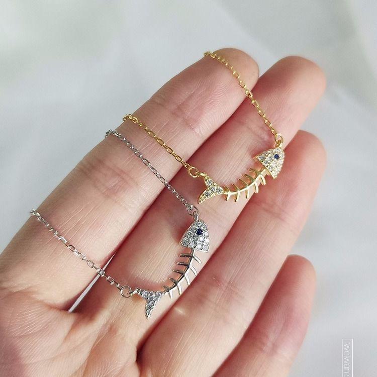Fish Bone Necklace Female Cold Wind Slightly Inlaid Zircon Simple Design Versatile Valentine'S Day Gift