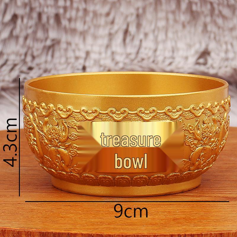 Brass Dragon and Phoenix Treasure Pot - Gold Eight Treasures Copper Bowl Ornament