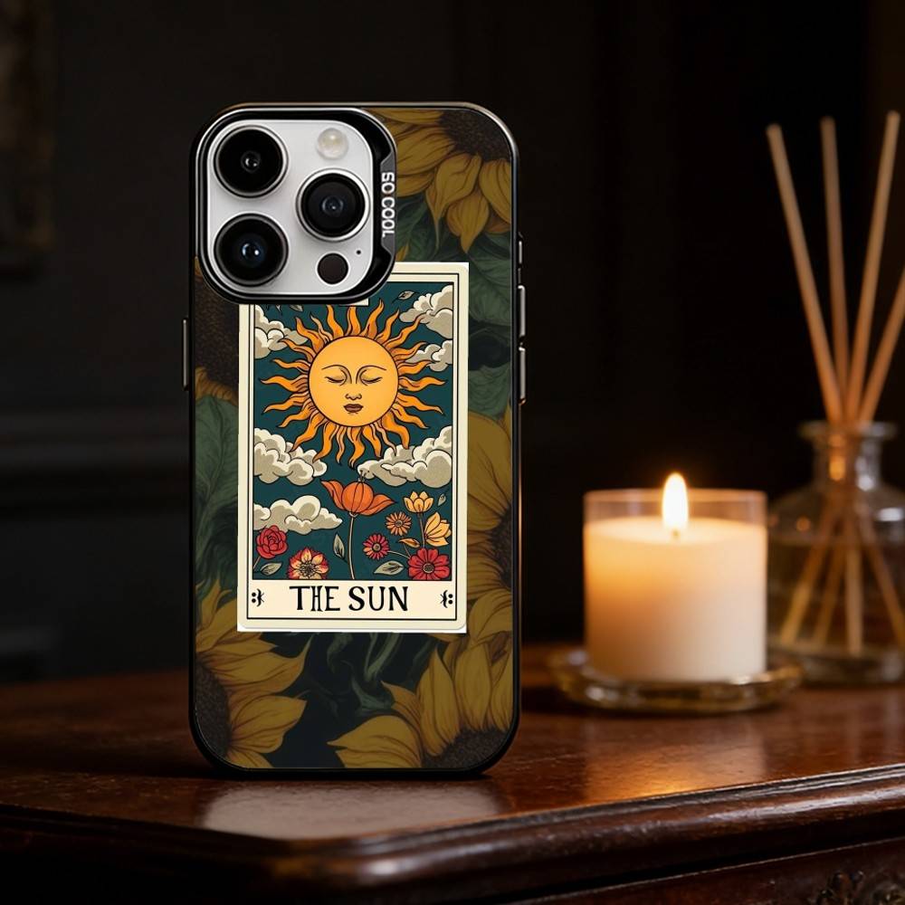 Retro Tarot Sonne Mond Sterne Handyhülle Farbe Silber Hülle Für IPhone 17 16 15 14 13 12 11 Pro Max Plus
