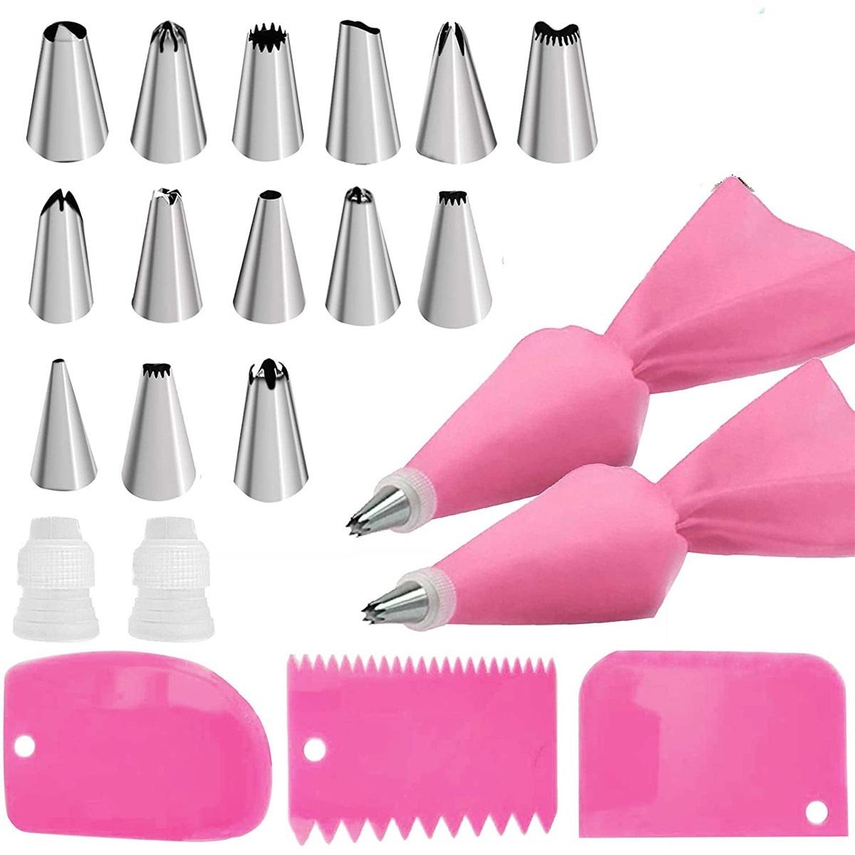 30/21Pcs Piping Bag and Tip Set Cake Decorating Tools Reusable Silicone Pastry Bag Stainless Steel Nozzle Piping Baking Tool
