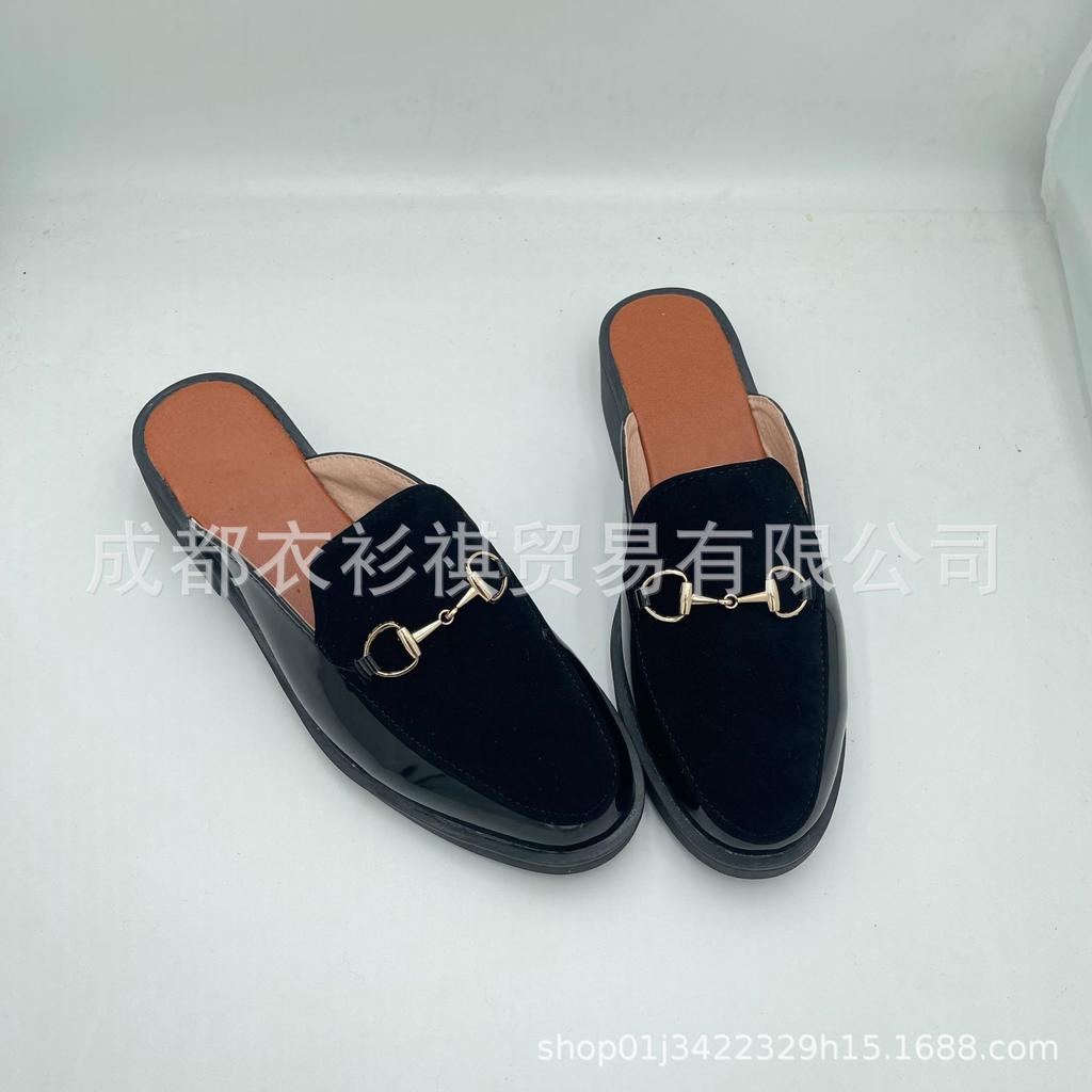 New Heelless Slippers Men'S Leather Shoes Men'S Sandals One Pedal