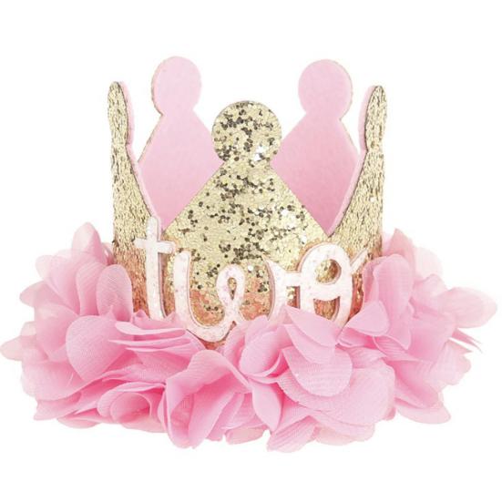 Baby Girls Sweet Flowers Sparkling Sequins Crown Number Birthday Party Headband