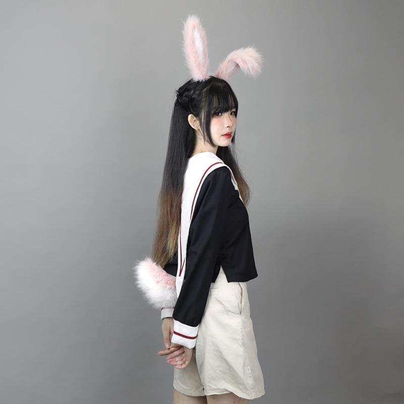 Cute and sweet removable rabbit ears plush tail handmade beast ears tail set rabbit mother cos props