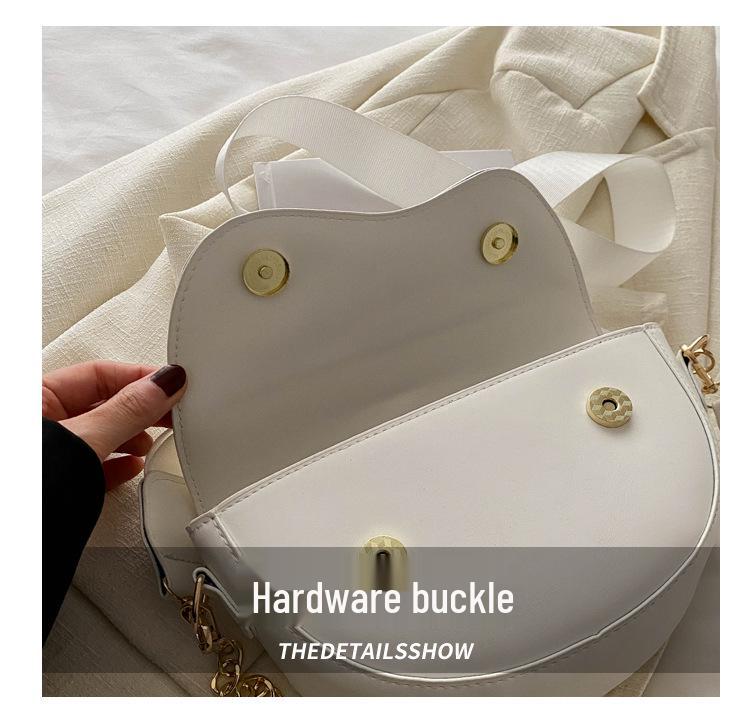 2024 Spring Women's Semicircular Chain Saddle Bag - Wide Strap, Crossbody, Fashionably Casual