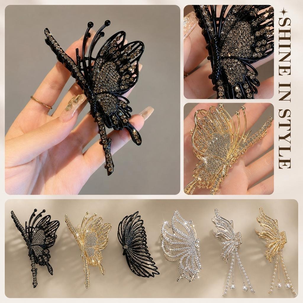 Große Metall-Haarklammer für Damen High-End-Design Strass Schmetterling Stil Haaraccessoires für Hochsteckfrisuren und Haarstyling