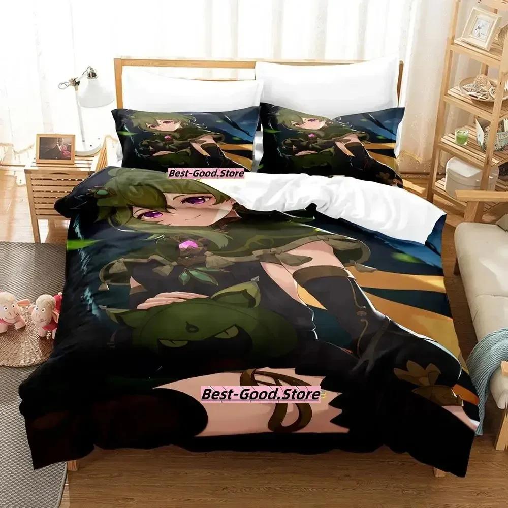 2023 New Game Collei Genshin Impact Bedding Set Cartoon Anime Three-piece Set Adult Kid Bedroom Duvetcover Sets 3D Kawaii Girl