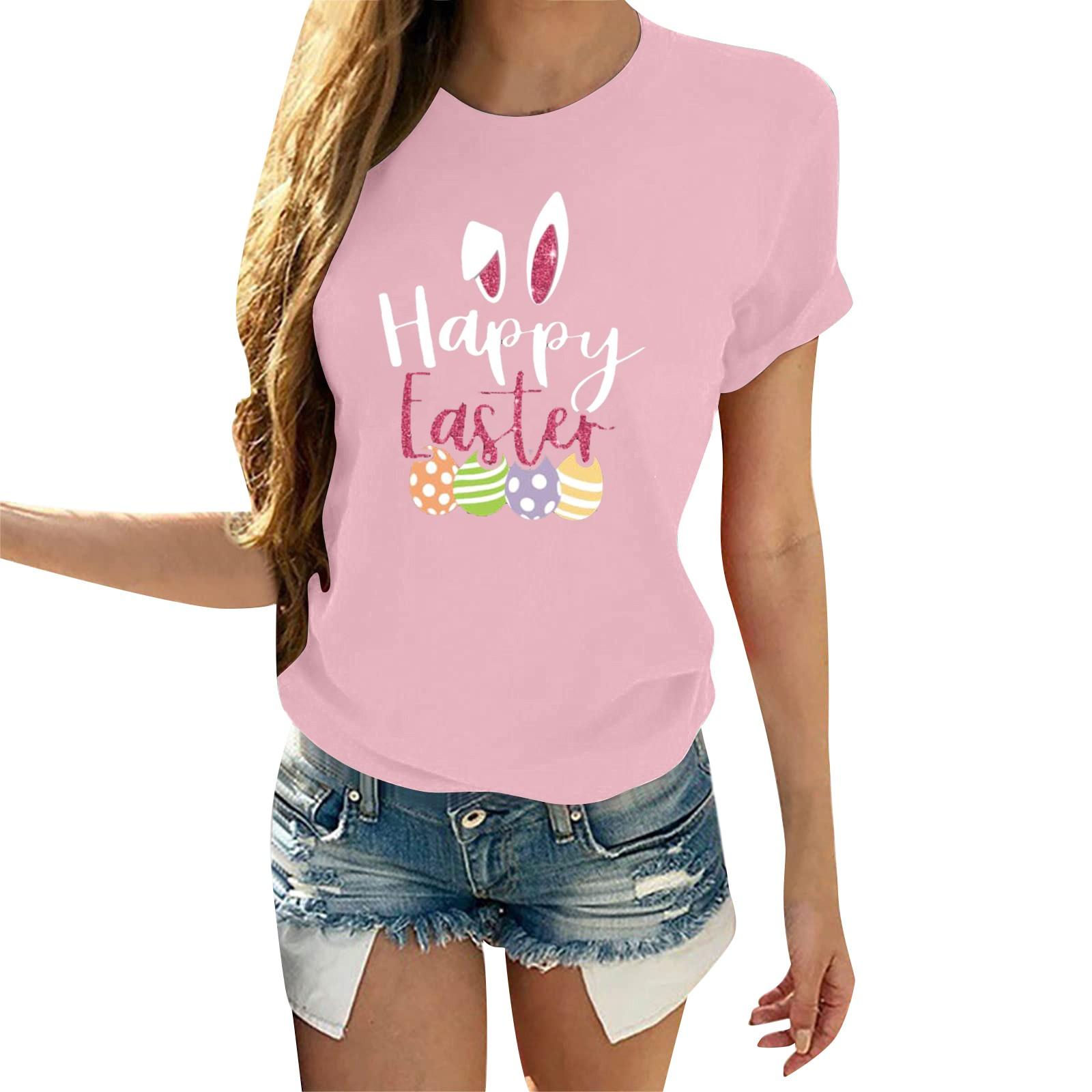 

(SU)Женская модная повседневная летняя удобная блузка с круглым вырезом и коротким рукавом с принтом