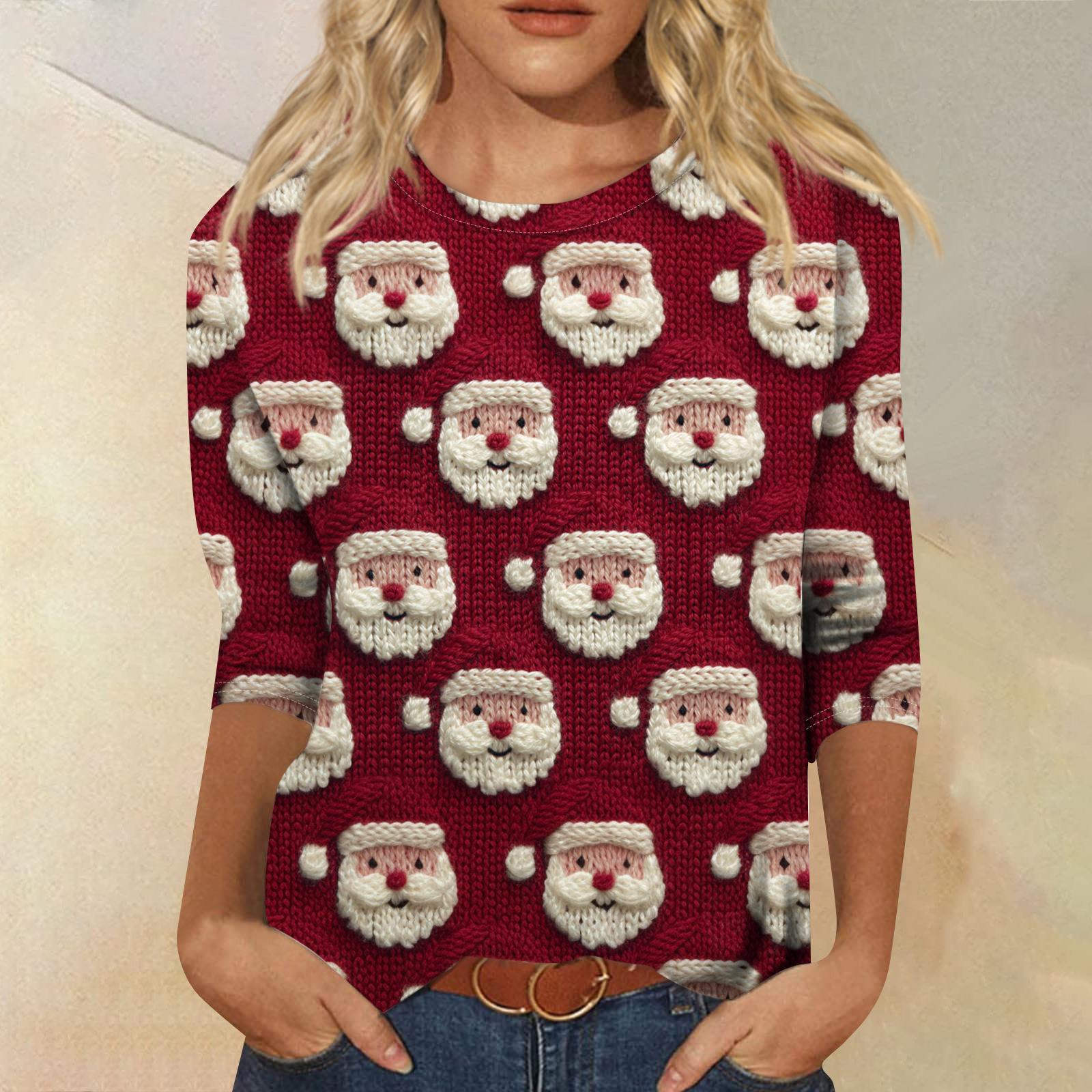 

Женская модная повседневная свободная футболка с круглым вырезом и рукавами 3/4 с принтом, женский топ M винный