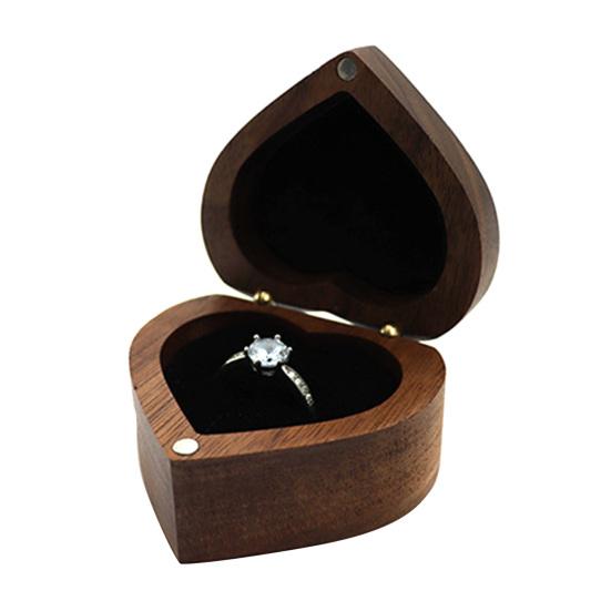 Jewelry Box Heart-Shaped Walnut Wood Ring Storage Box with Velvet Padding Smooth Polished Surface Weddings Proposals Ring Case