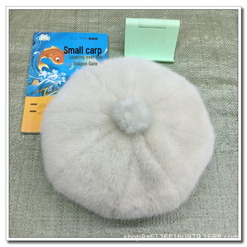 Plush Octagonal Beret: Fluffy, Noble-Looking Faux Mink Fur Hat for a Slimmer Face.