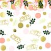 300PC Pink and Sage Green Happy Birthday Confetti for Table Boho Birthday Decorations for Women/Girl Round Dots Eucalyptus Table Scatters Party