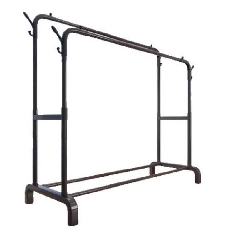 Minimalist Indoor Floor-Standing Coat Rack with Double Pole and Shelf for Bedroom or Balcony