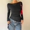 Women's Lace Patchwork Back Bow Irregular Blouse Women Slim Fit Long Sleeved Shirt Black Sexy Short Top Fashion Elegant Spring Summer Street Clothing