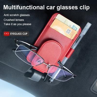 Multifunction Car Sunglasses Holder Sun Visor Glasses Clip Card Ticket Holder Stand Fastener Pen Case Car Accessories
