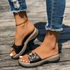 Fashion 2025 Summer Women’s Open Toe Slippers Fashion Rhinestones Buckle Round Toe Platform Concise Sandals for Daily Casual Slippers