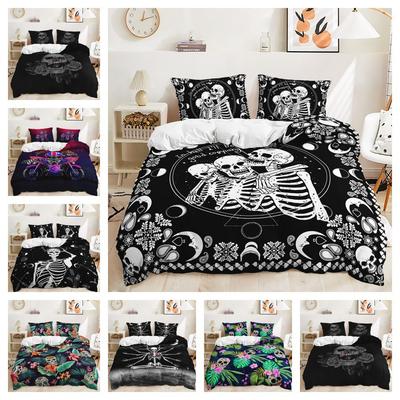 Three-Piece 3D Quilt Cover Rose Skull Dark Wind Kit Bedding