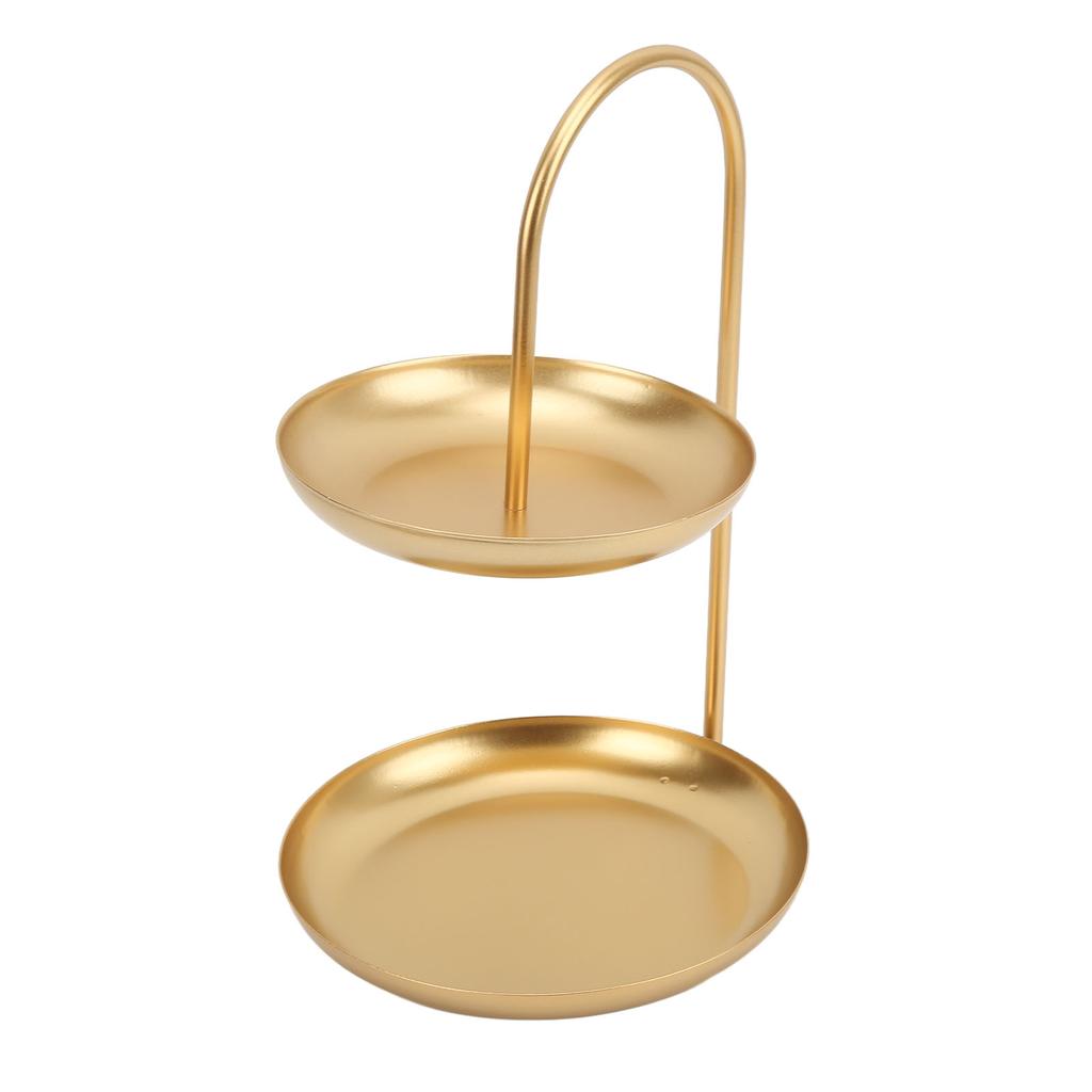 2 Tiered Fruit Tray Large Capacity Simple Nordic Style Gold Metal Snack Tray for Home Office