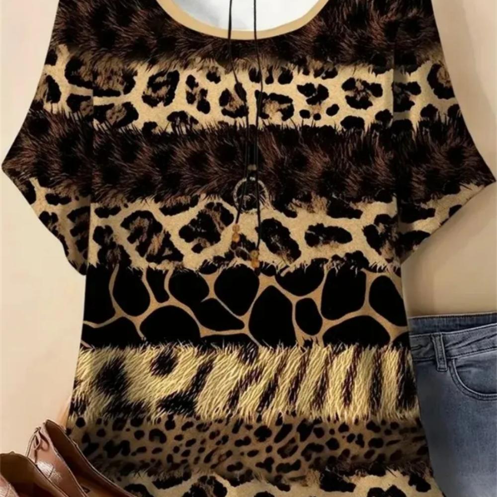 Summer Women's 3D Printed Crew Neck T-Shirt Fashion Versatile Breathable Trend Casual