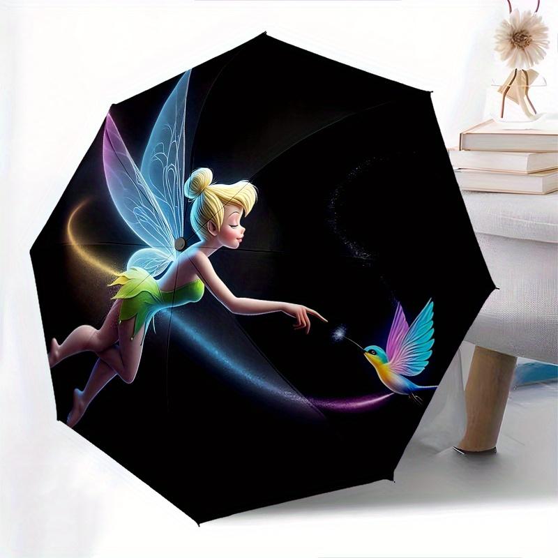 Disney Tinker Bell Automatic Open/Close Umbrella - Cute Umbrella with Cute Design, Portable 3-Fold Compact Umbrella for Men & Women, Valenti