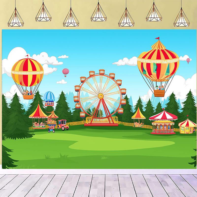 (Party banner) 1 piece Birthday celebration decoration Playground birthday party backdrop Carousel Flower car