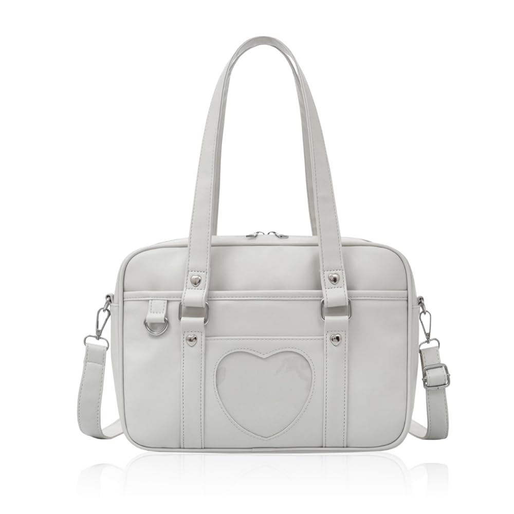 School Bag for High School Synthetic Boston School Shoulder [RUDAN] Girls, Students, Leather, Style, Bag, Bag, 2-Way (Light Gray)