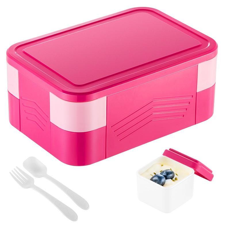 BPA-Free Plastic Bento Box Kids Adults Microwave-Safe Leakproof Lunch Container Double-Layer Food Storage In 9 Colors