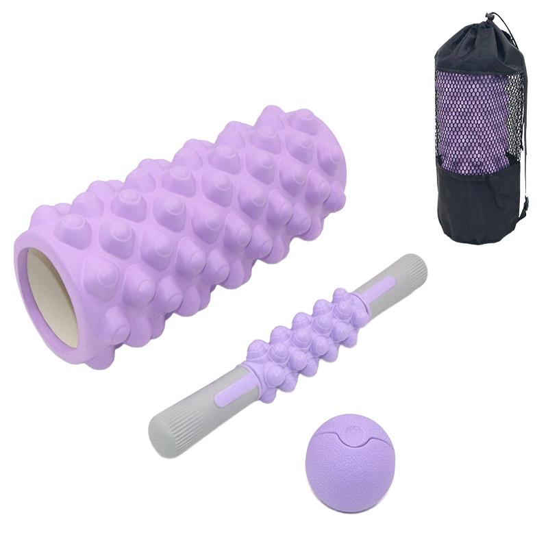 33cm Hollow Foam Roller Set With Bumpy Nodules Includes Massage Stick And Myofascial Ball For Yoga Pilates Recovery