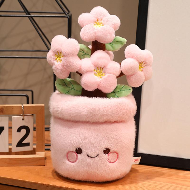 Plantes vertes artificielles en pot Peluches Pissenlit Jonquille Champignon Cactus Fleur de pêcher Dessin animé Filles Garçons Cadeau d'anniversaire Déco