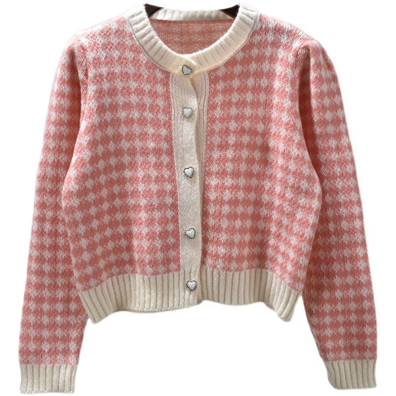 Autumn Crew Neck Classic Style Short Long Sleeves French Gentle Light Loose Knitted Sweater Cardigan Outwear Women