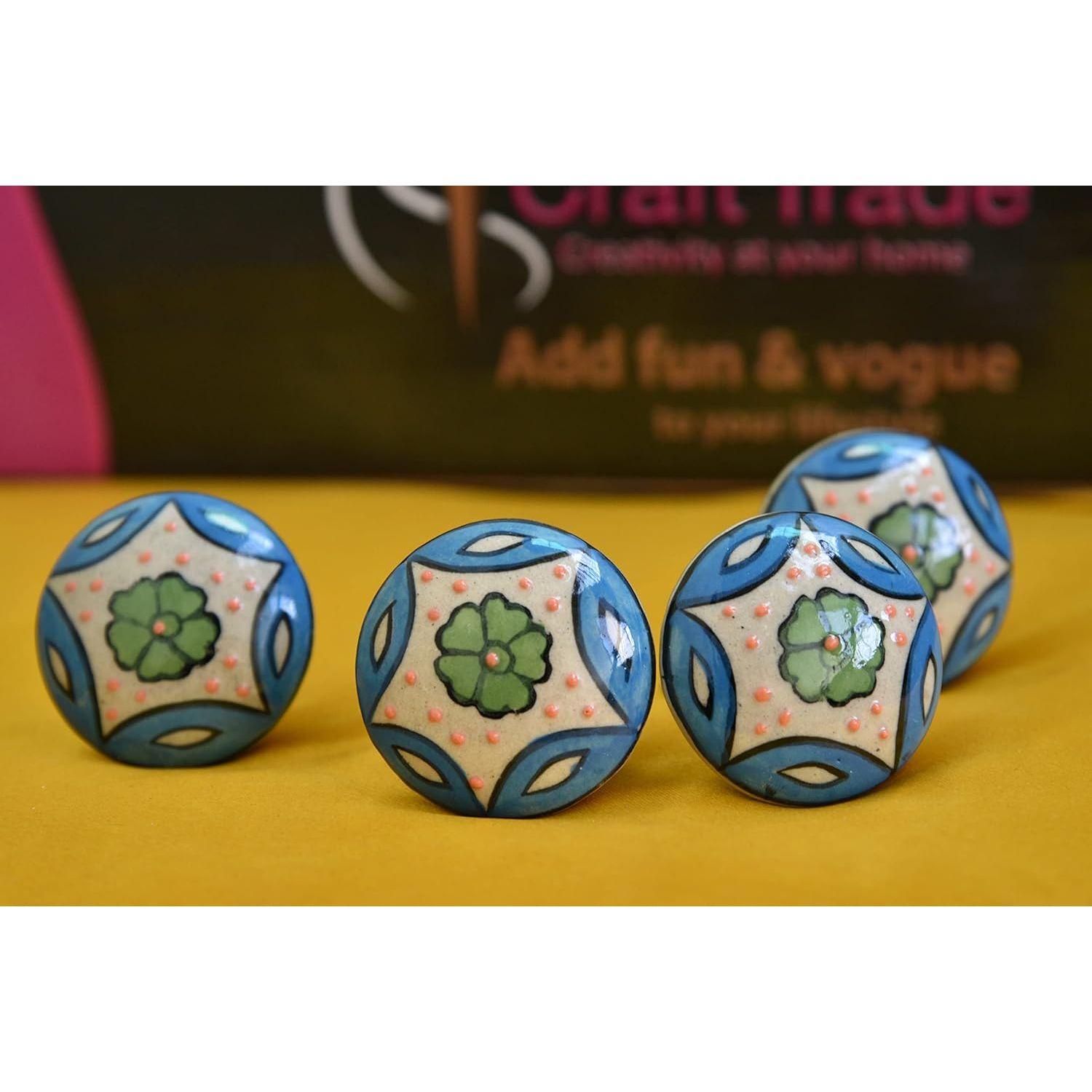 

Дверные ручки для ящиков - Разноцветные керамические ручки из голубой керамики для кухонных шкафов и комодов, декор для домашнего интерьера - Упаковка из 4 штук