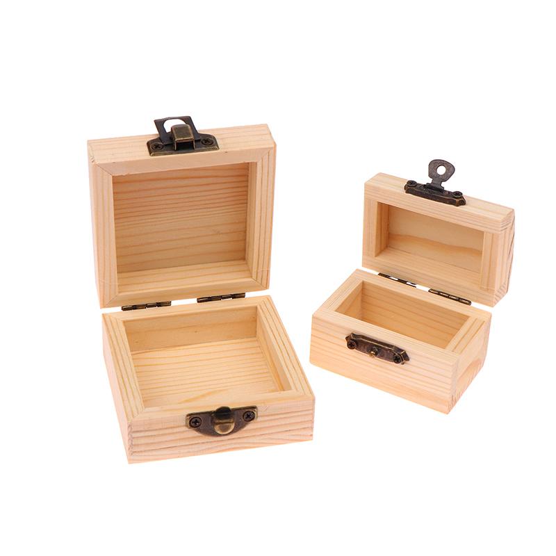 Unfinished Log Color Wooden Watch Box Diy Pine Wood Treasure Chest With Locking Clasp Hinged Lid Jewelry Storage Box