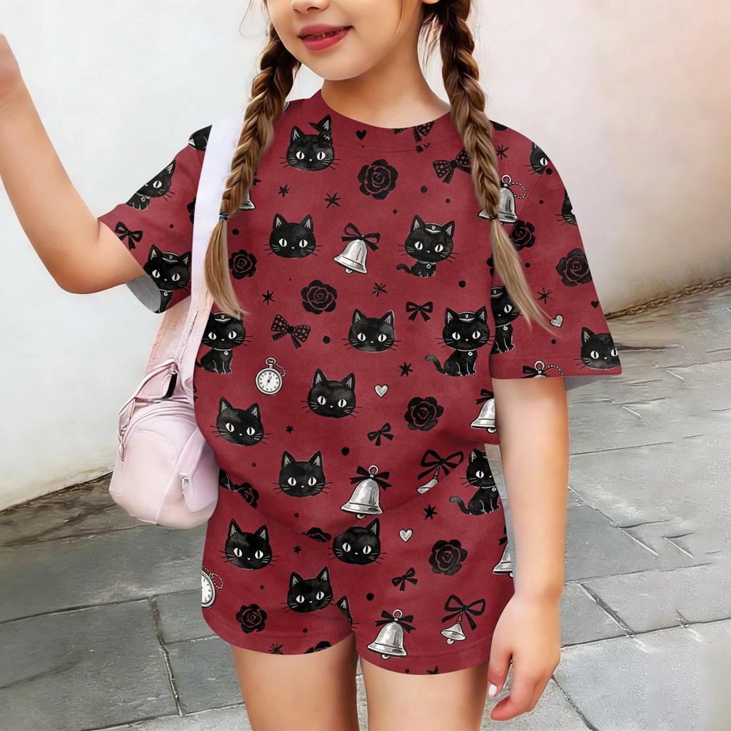 Kids Casual Short Sleeve Top and Shorts Set Animal Print Lightweight Breathable Soft Fabric Comfortable Fit Summer Outfit for Boys and Girls