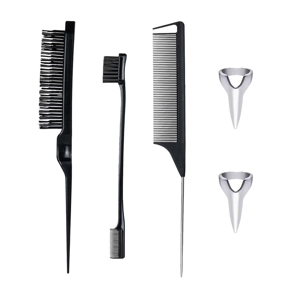 5pcs professional hair comb set,with nylon bristle comb,mouse tail comb,double ended eyebrow comb and ring distributor