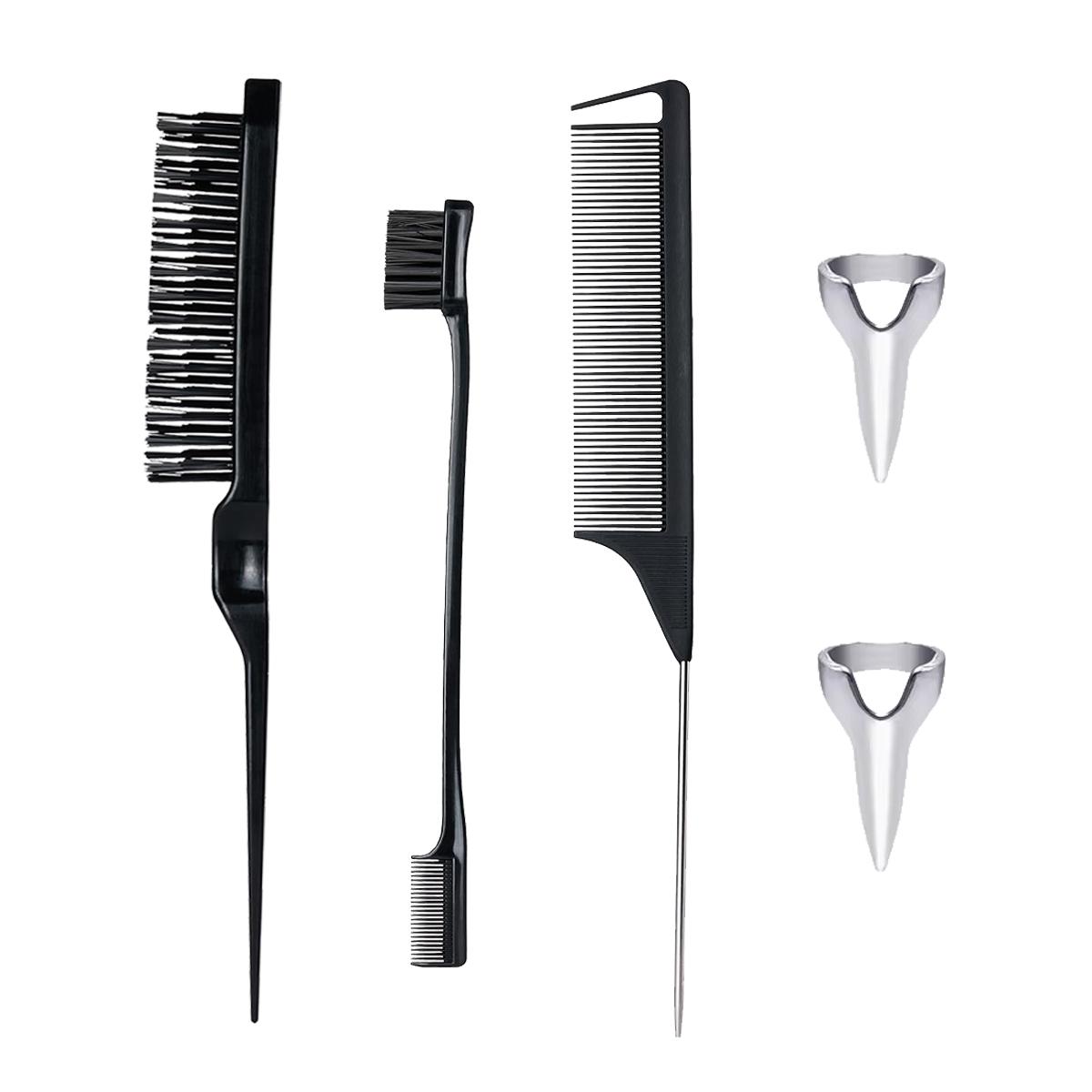 

5pcs professional hair comb set,with nylon bristle comb,mouse tail comb,double ended eyebrow comb and ring distributor