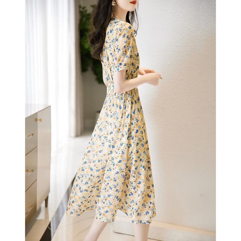 Demana Summer V-Neck Floral Print Mid-Length Tea Dress