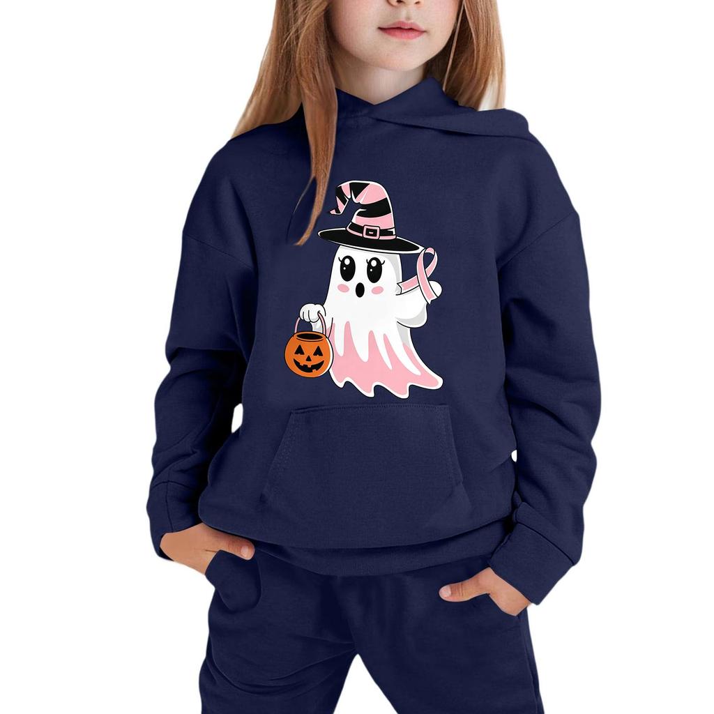 Kids Halloween Hoodie Ghost Print Pullover Sweatshirt with Hood Long Sleeve Casual Top for Boys Girls