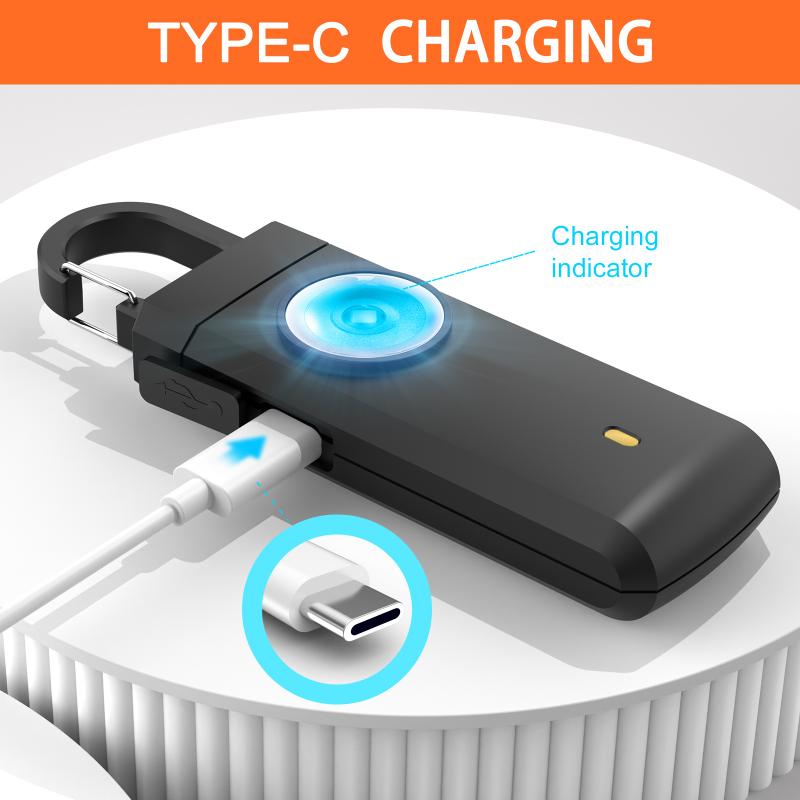 Self Defense LED Flashlight USB Rechargeable Keychain Light with Safety Alarm Protective Supplies Women Outdoor Emergency Tool