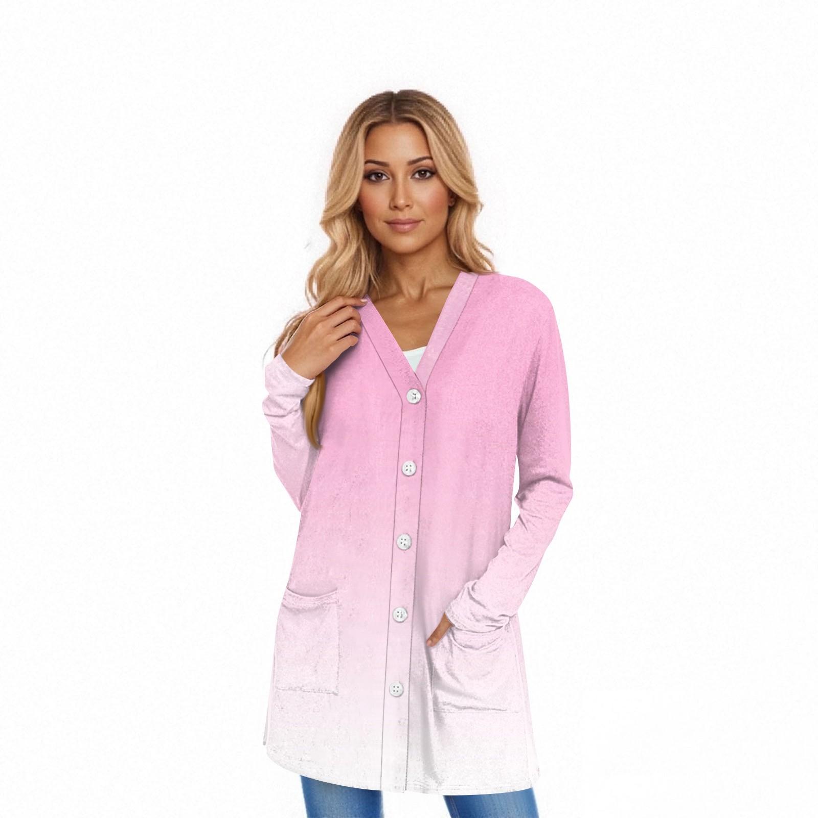 

Women s Long Sleeve Cardigan Casual Jacket With Pockets Top L рожевий