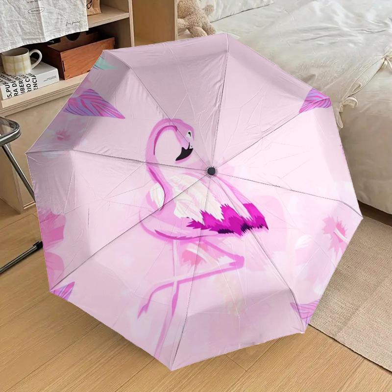 1pc Pink Flamingo Floral Background Umbrella with Plastic Handle,Suitable for All Seasons Home Travel Outdoor UmbrellaDD403