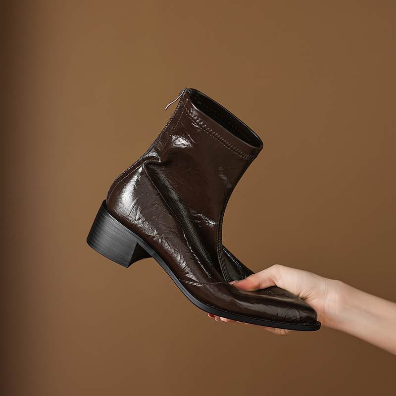 Krazing Po Microfiber Winter Pointed Toe Size 33 Western Boots Size 43 Concise Style Beauty Lady Med Heels Ankle Boots